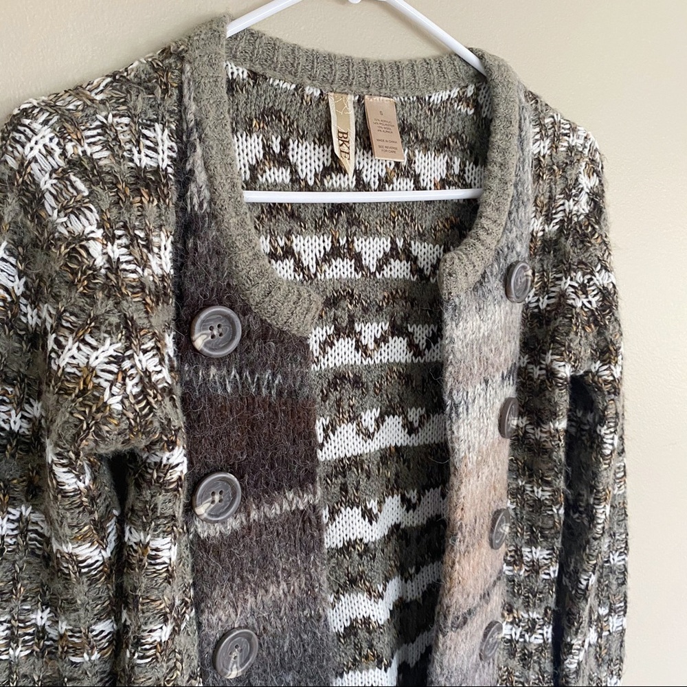 BKE striped knit wool alpaca button sweater brown - Picture 3 of 6
